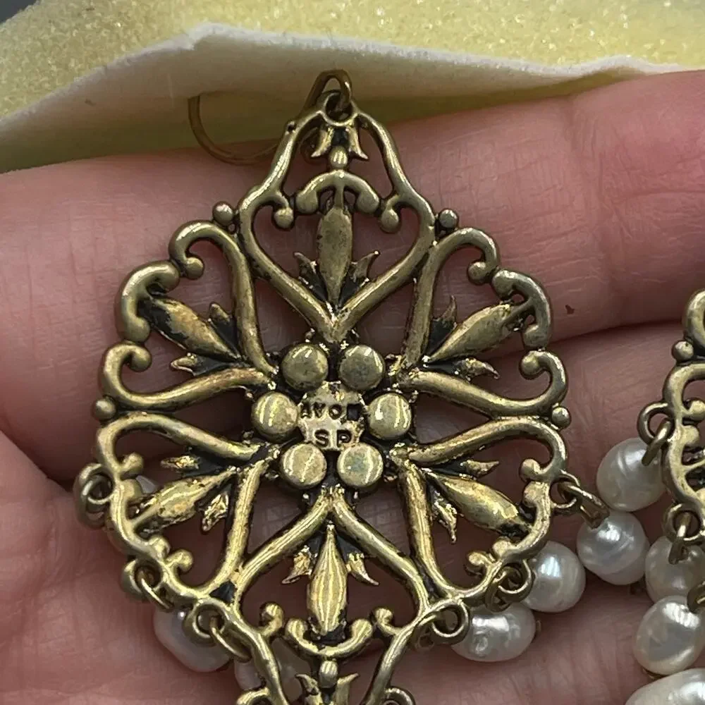 Silver Plate Fresh Water Pearls Flower Earrings Dangle Avon Jewelry 3